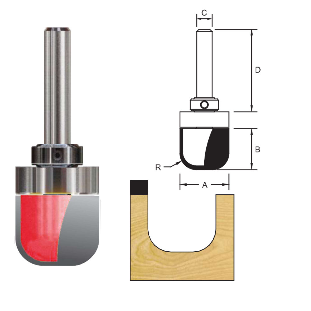 TCT Bowl & Tray Router Bit with Top Bearing, Double Cutter, Right Rotation