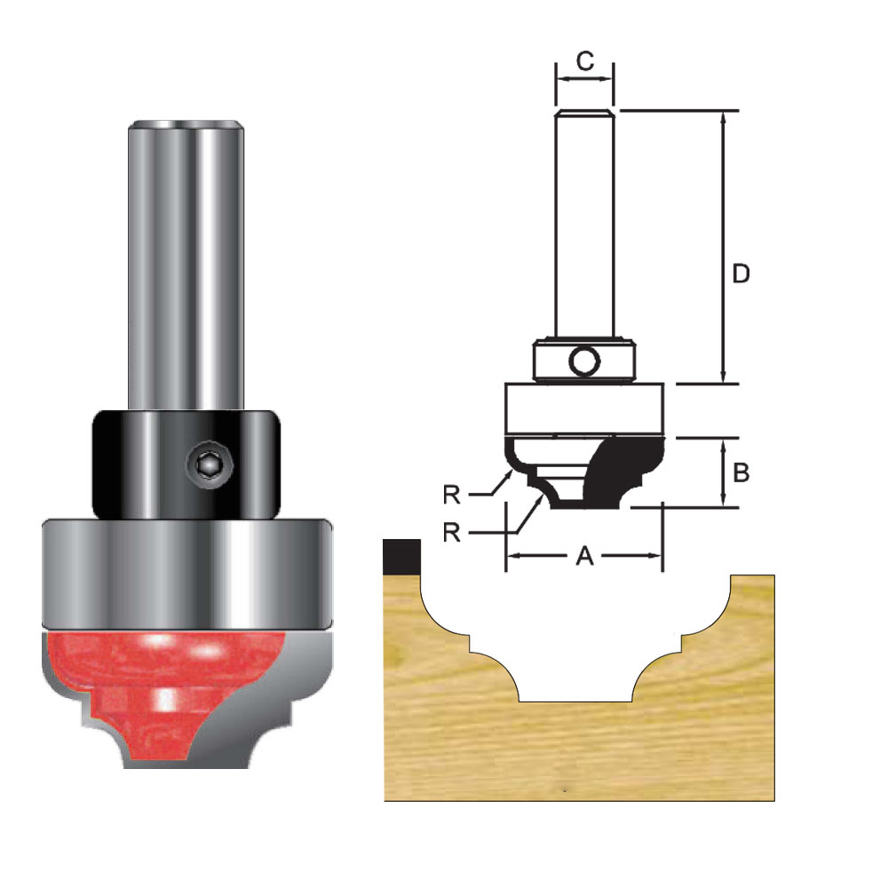 TCT Bearing Guided Cove & Bead Cutter Router Bit, Double Cutter, Right Rotation