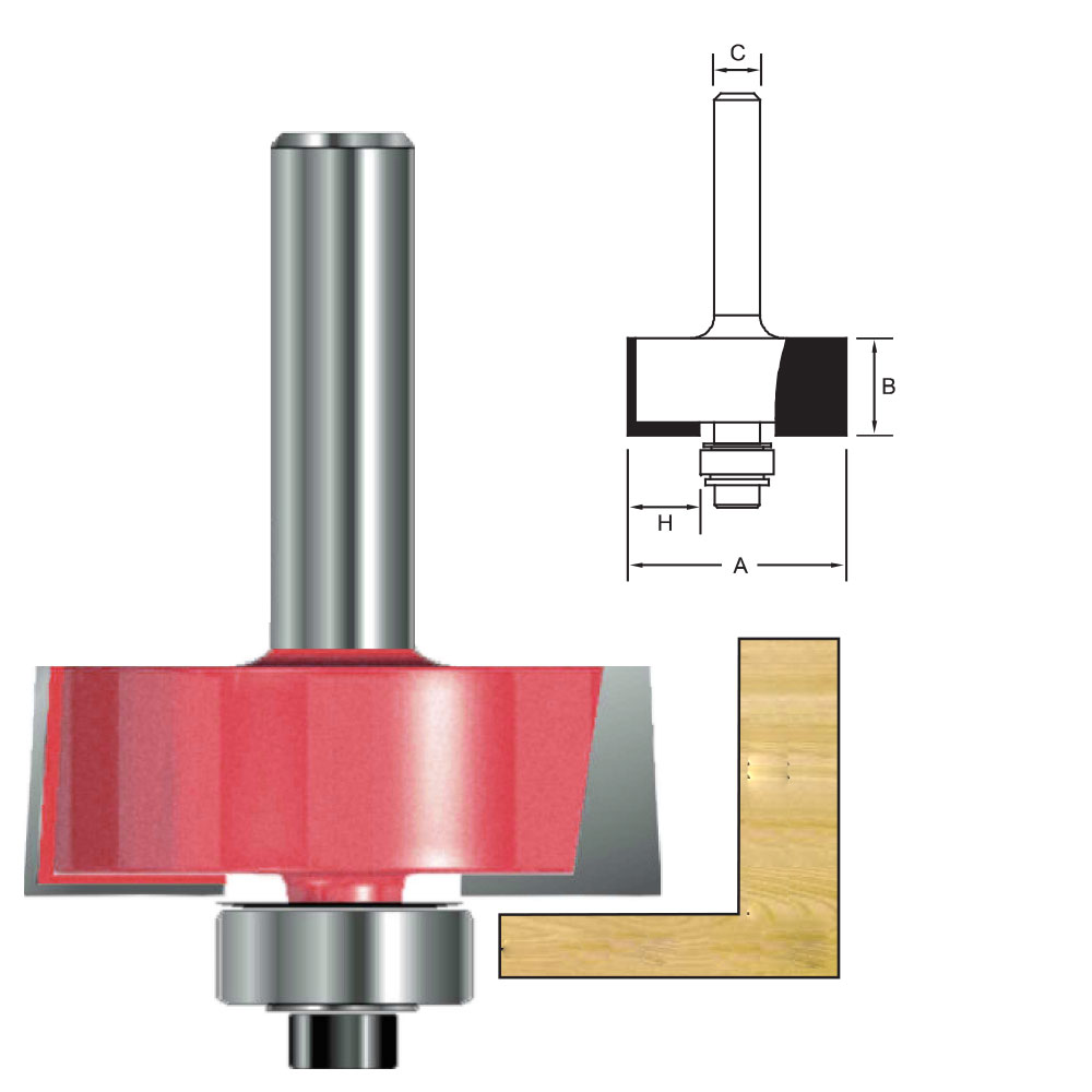 TCT Rabbeting Router Bit with Shear Angle & Ball Bearing, Double Cutter, Right Rotation