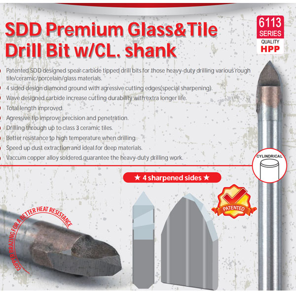 SDD Premium Glass&Tile Drill Bit w/CL shank