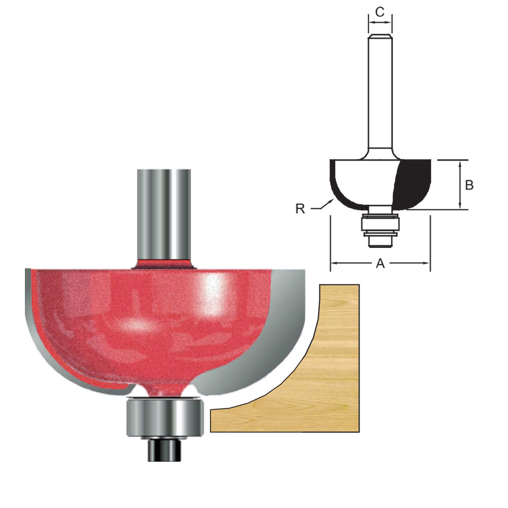 TCT Cove Cutter Router Bit with Ball Bearing, Double Cutter, Right Rotation