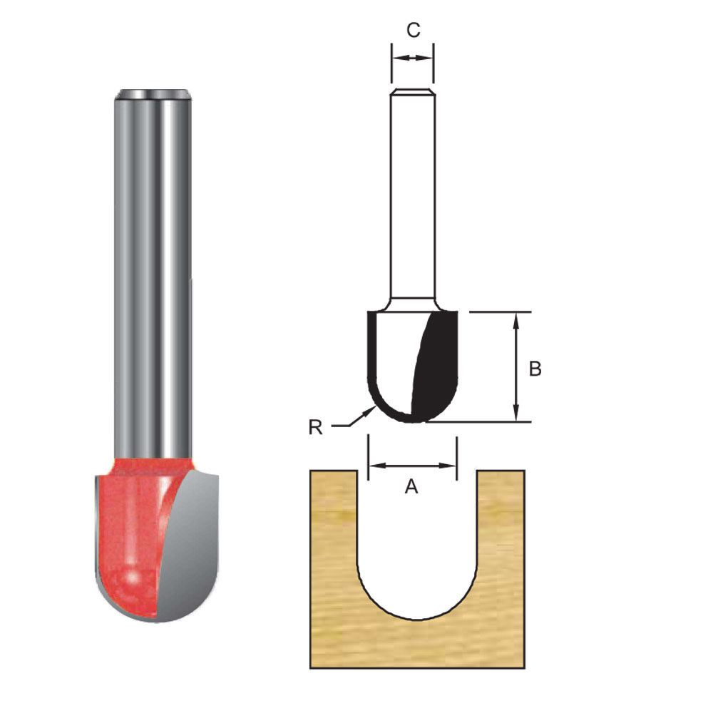 TCT Round Nose Grooving Cutter Router Bit, Double Cutter, Right Rotation