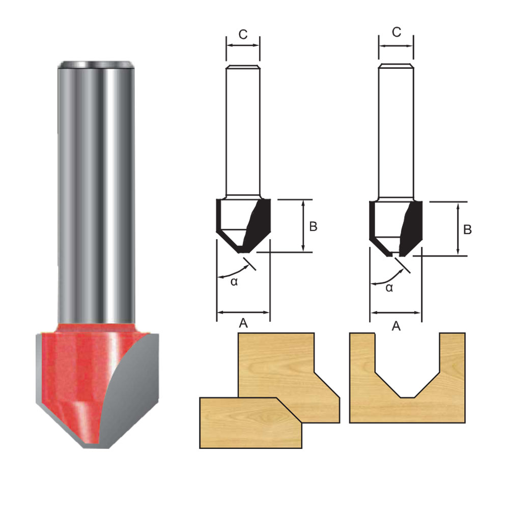 TCT Bevel & Flush Trim Cutter Router Bit, Double Cutter, Right Rotation