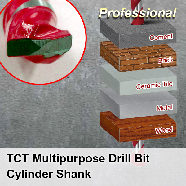 Professional——TCT Multipurpose Drill Bit Cylinder Shank