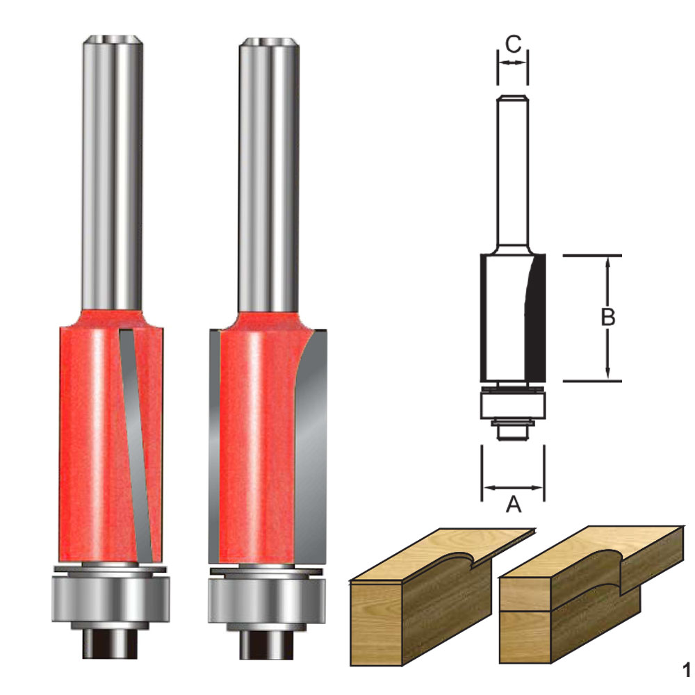 TCT Trimming Cutter Router Bit with Down Shear Cutting Angle, Double Cutter, Right Rotation