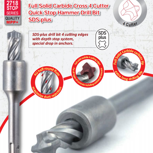 Full Solid Carbide Head Quick-stop Hammer Drill Bit SDS-plus