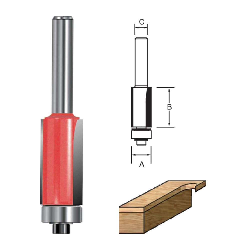 TCT Trimming Cutter Router Bit with Ball Bearing, Double Cutter, Right Rotation