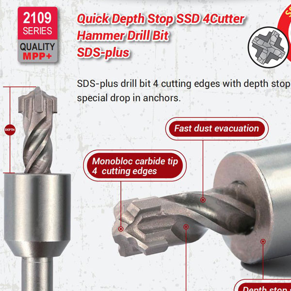 SSD 4Cutter Quick Depth Stop Hammer Drill Bit SDS+